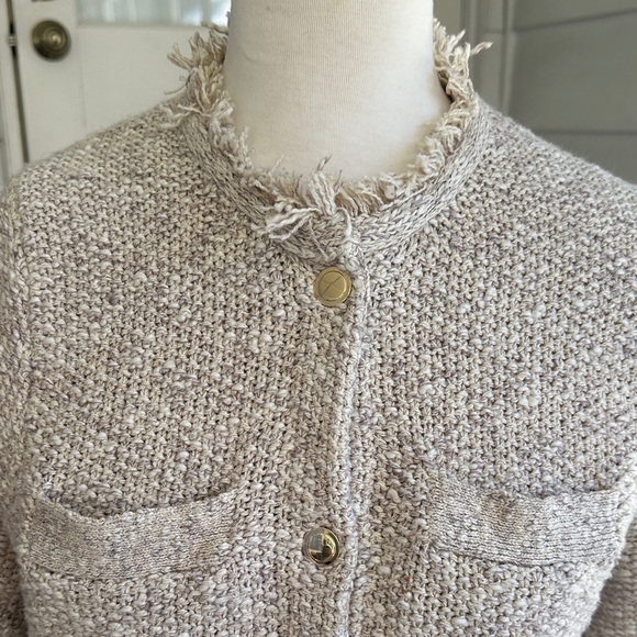 J. Crew Women's Tweed Fringe Cream Short-Sleeve Blazer - Size M - Picture 2 of 12